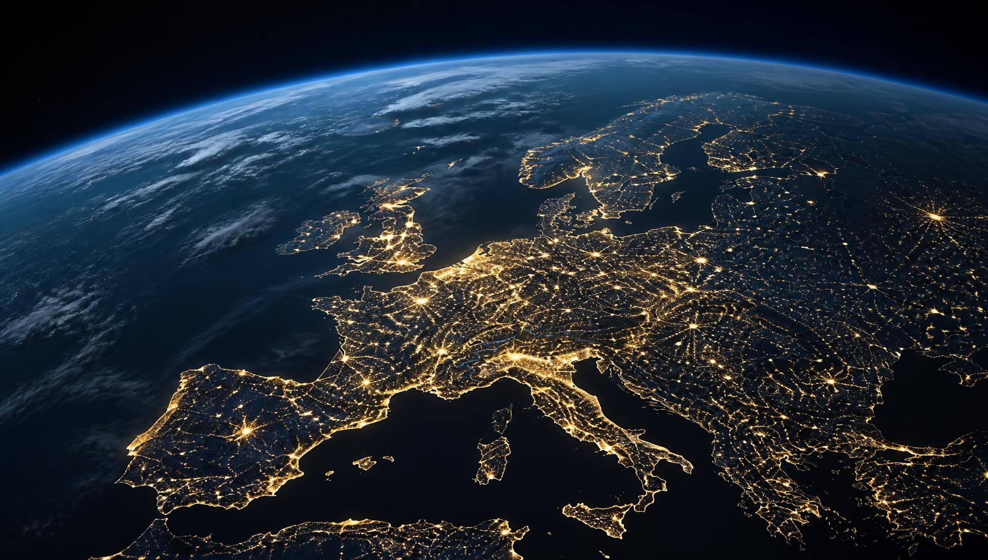 Europa iluminada à noite vista do espaço